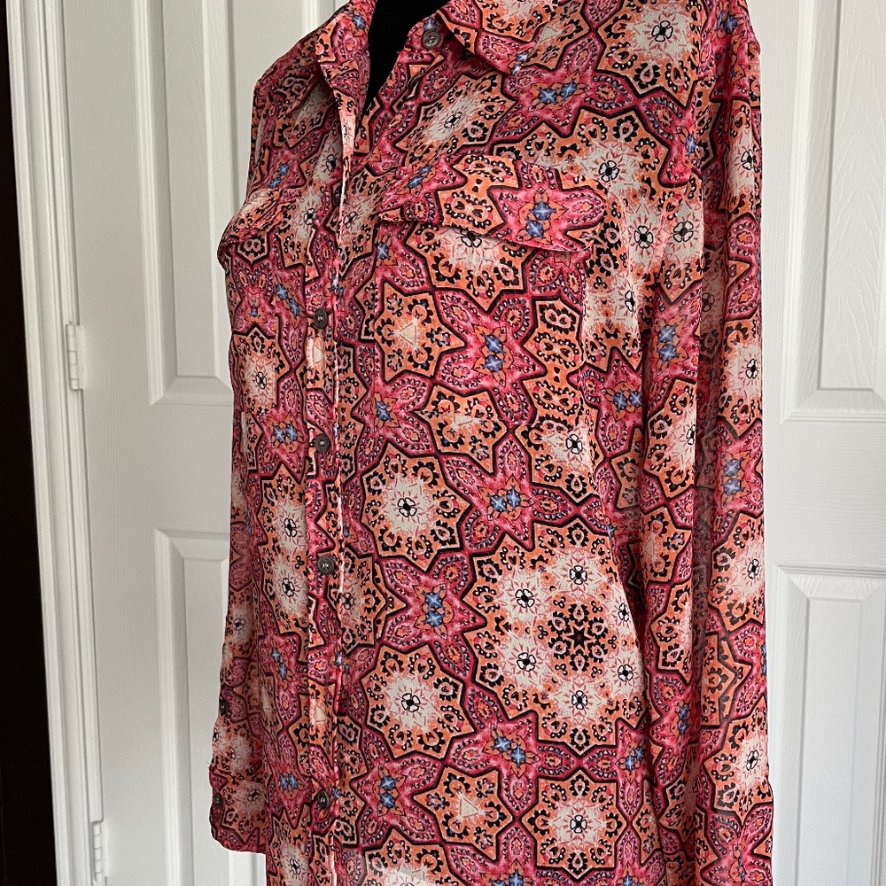 Two by Vince Camuto, Pink Mix Sheer Blouse, M